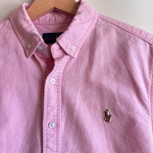 Ralph Lauren Womens Oxford Button Down Shirt Size Medium M Pink Preppy - Picture 3 of 12